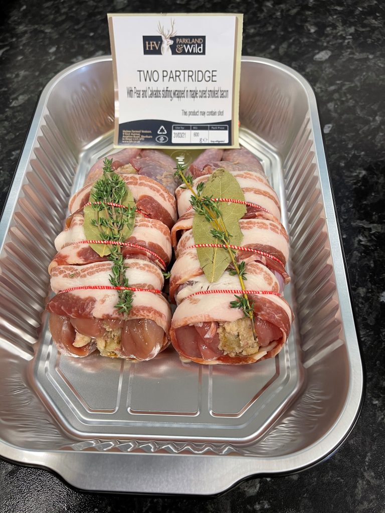 2 Easy Carve Partridges with a Cranberry, Brandy and Chestnut Pork Stuffing
